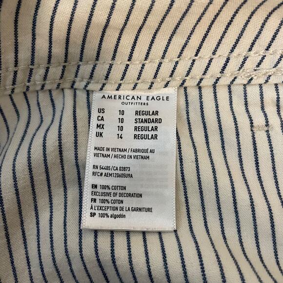 American Eagle White Blue Pinstriped Cotton Pants Patch Pockets Taper Leg Sz 8 - Picture 9 of 12